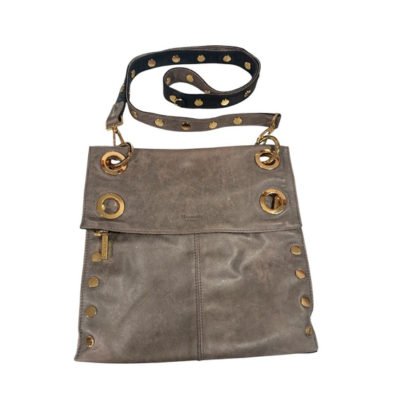 Hammitt Handbags - Hammitt Montana Large Reversible Crossbody Leather Bag Pewter/Black Gold Studs